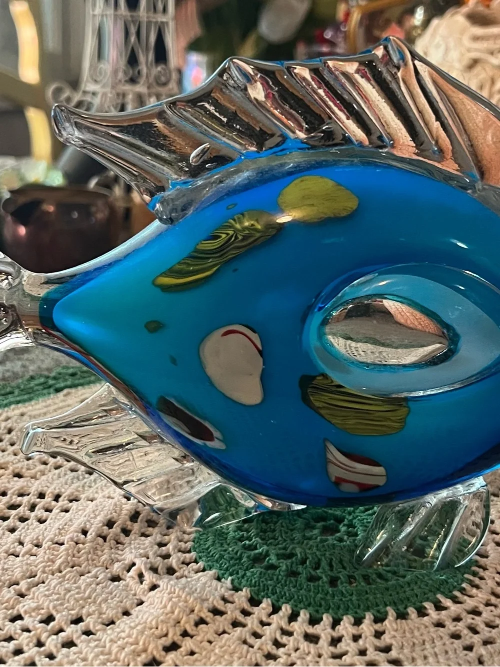 Murano Type Hand Blown Glass Angle or Koi Fish Lg 10” by 7” Heavy